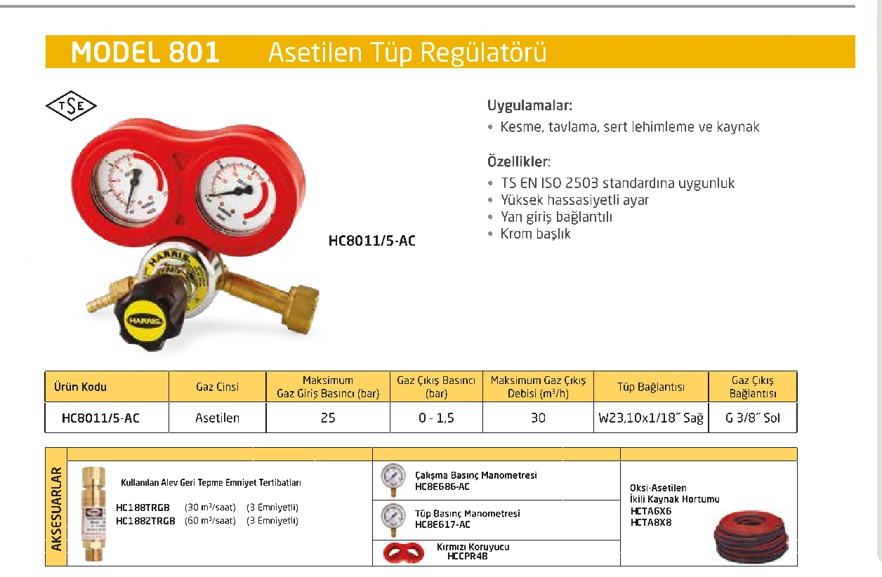 Model 801 · Asetilen — Teknik föy